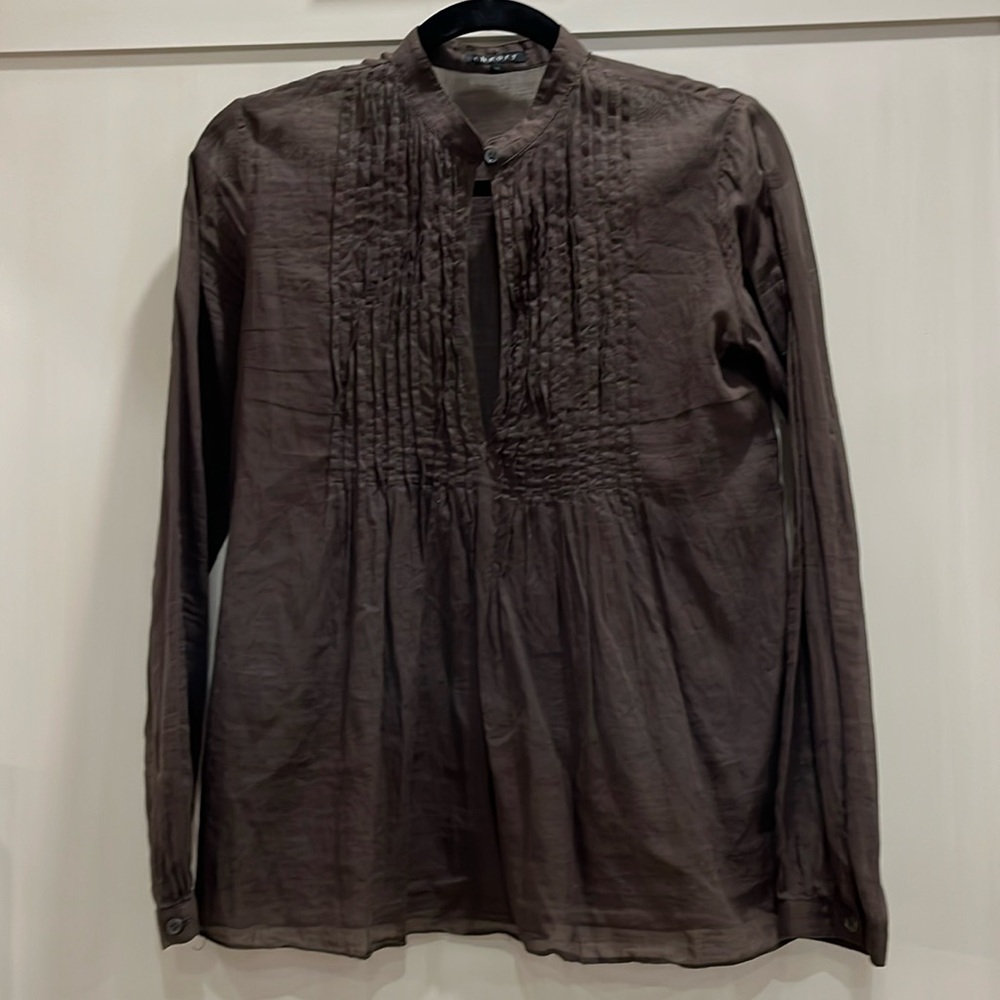 VGUC Theory long sleeve pin tuck pleat keyhole neck 100% cotton voile blouse